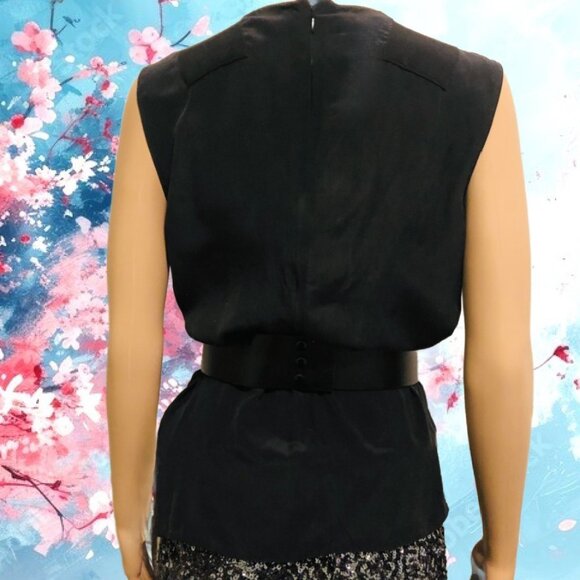PRADA Milano Authentic Black Silk Sleeveless Top V-Neck Bow Sz L Excellent Cond - Picture 6 of 7